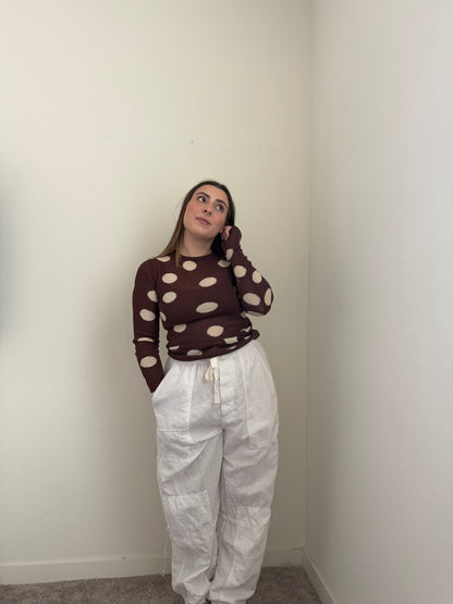 Brown Polka Dot Sheer Top (S)
