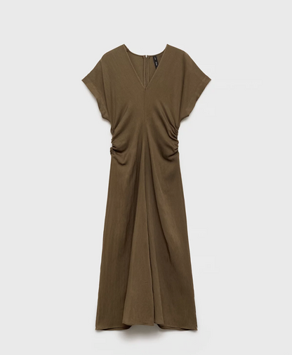 Mango Ruched Midi Dress (S)