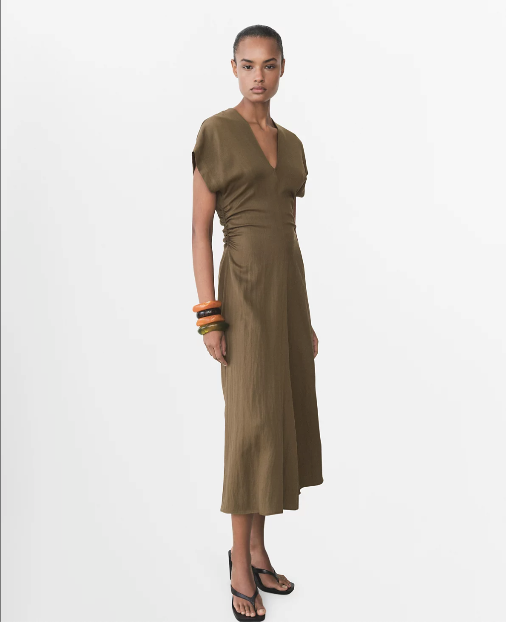 Mango Ruched Midi Dress (S)