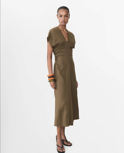 Mango Ruched Midi Dress (S)